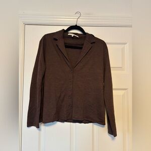 NakedCashmere Paige 100% Cashmere Collared Button Top in Chocolate Brown Small
